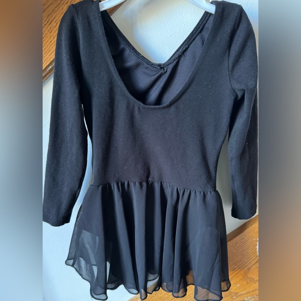 EUC/VGUC Capezio Black Long Sleeve Skirted Leotard, Size T - Picture 2 of 2